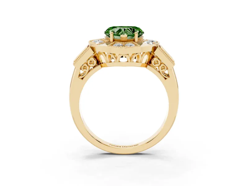 Heart-Shaped Milgrain Sectioned Halo Engagement Ring Setting for a Fancy Green Lab-Grown Diamond | Yellow Gold