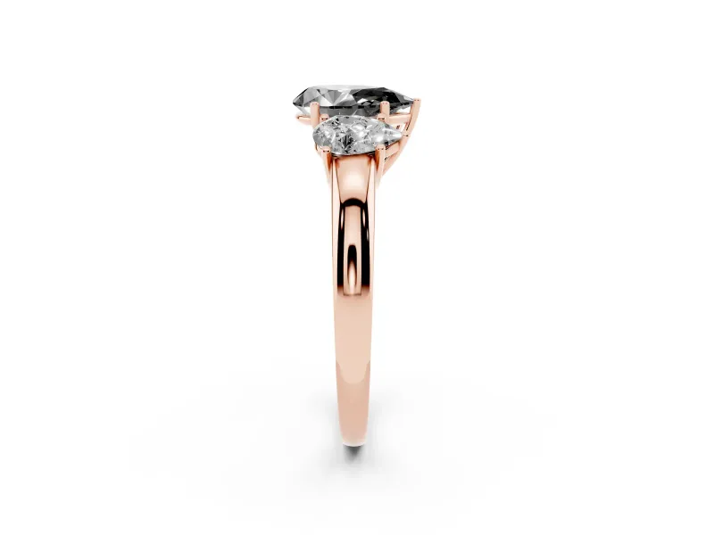 Pear-Shaped Three Stone Engagement Ring Setting for a Black Center | Plain Band | Rose Gold