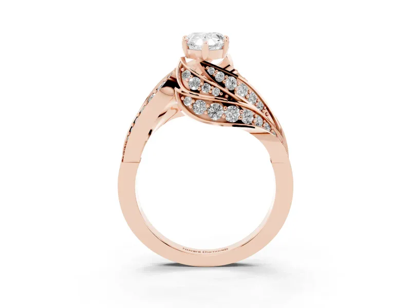 Pear Cut Diamond Solitaire Ring Set in Rose gold with Layered Twist Pavé Band