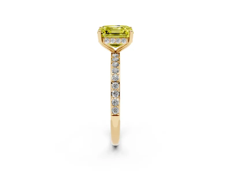 Asscher Cut Hidden Halo Engagement Ring Setting for a Fancy Yellow Lab-Grown Diamond | Yellow Gold