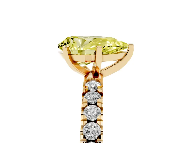 Pear-Shaped Pavé Engagement Ring Setting for a Fancy Yellow Lab-Grown Diamond | Yellow Gold