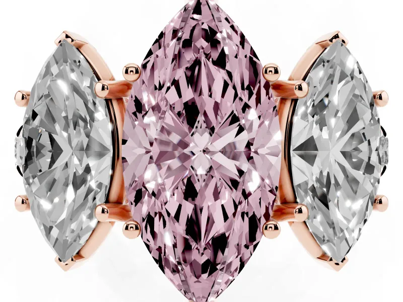 Marquise Three Stone Engagement Ring Setting for a Fancy Pink Lab-Grown Diamond | Accented Shoulders | Rose Gold