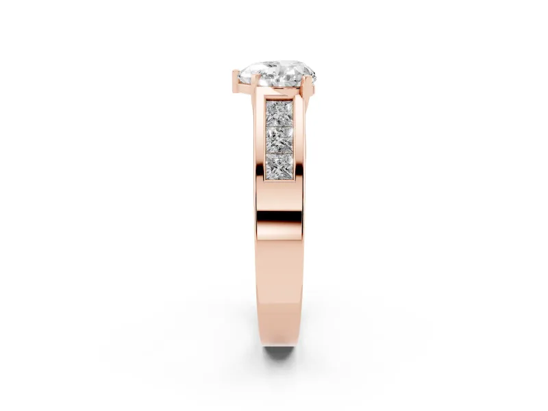 Heart-Shaped Channel-Set Engagement Ring Setting | Princess Side Stones | Rose Gold