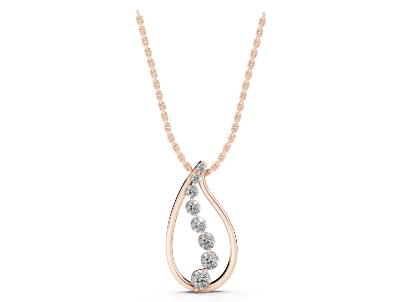 Round Lab-Grown Diamond Graduated Cascading Teardrop Pendant Necklace | Open Frame | Rose Gold