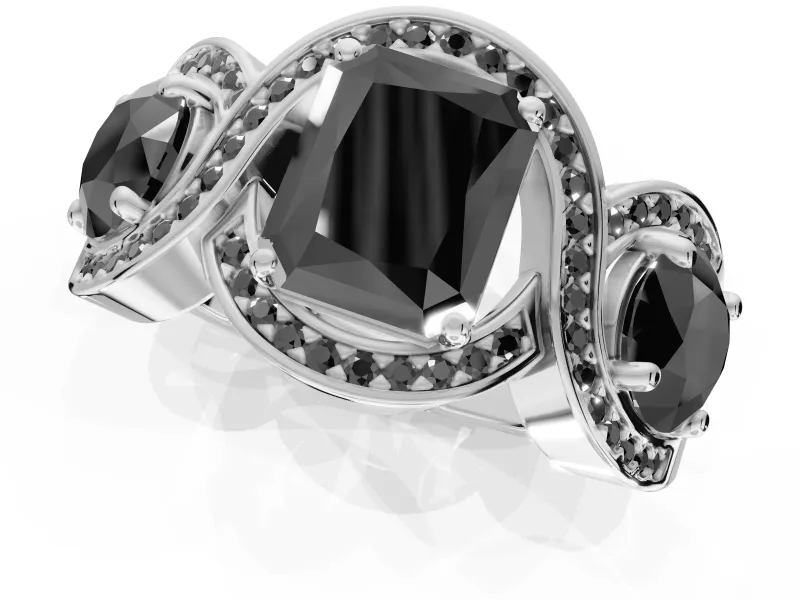 Radiant Cut 3 Stone Engagement Ring Setting for a Black Center | Sterling Silver