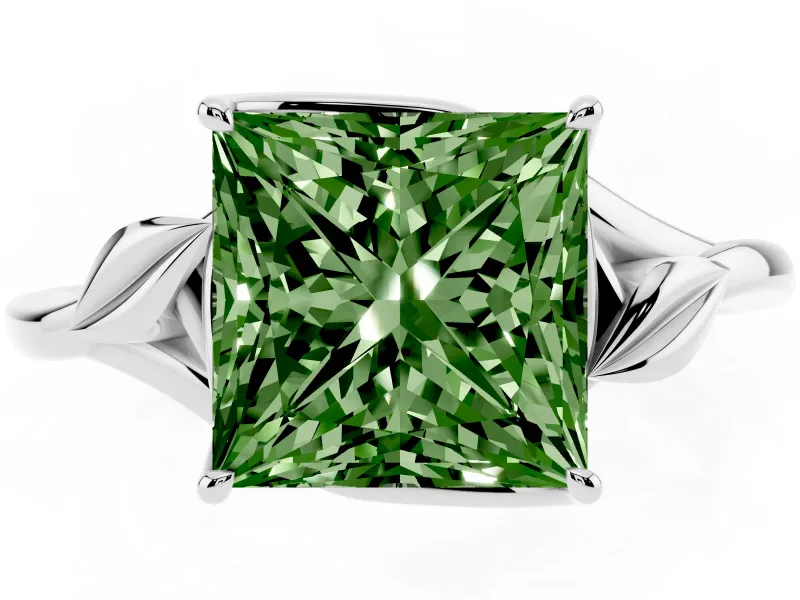 Princess Cut Leaf Bypass Solitaire Engagement Ring Setting for a Fancy Green Lab-Grown Diamond | Platinum