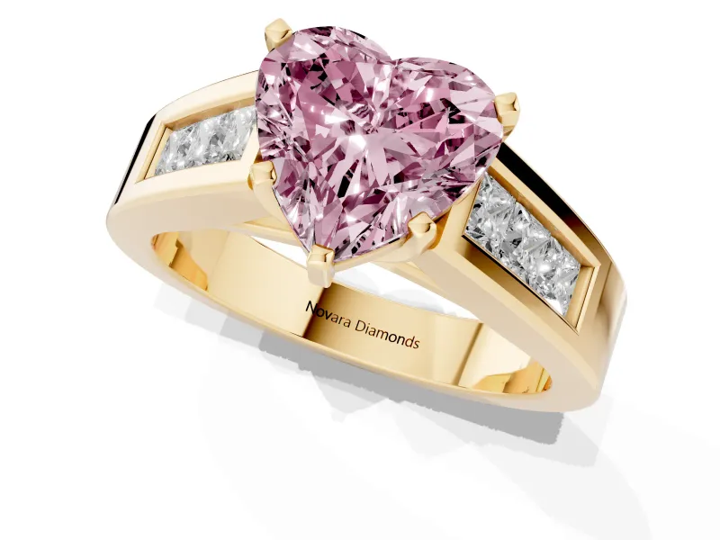 Heart-Shaped Channel-Set Engagement Ring Setting for a Fancy Pink Lab-Grown Diamond | Yellow Gold