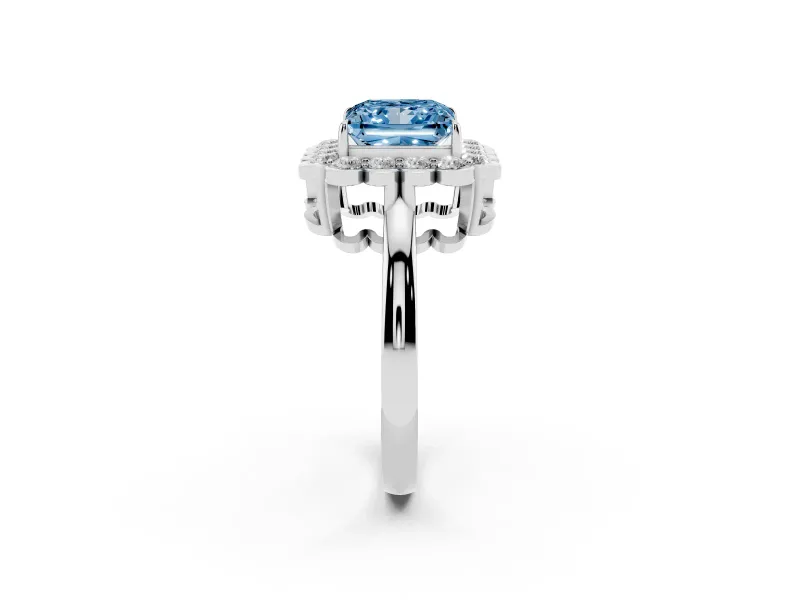 Princess Cut Halo Engagement Ring Setting for a Fancy Blue Lab-Grown Diamond | Sterling Silver - Design NV-24719