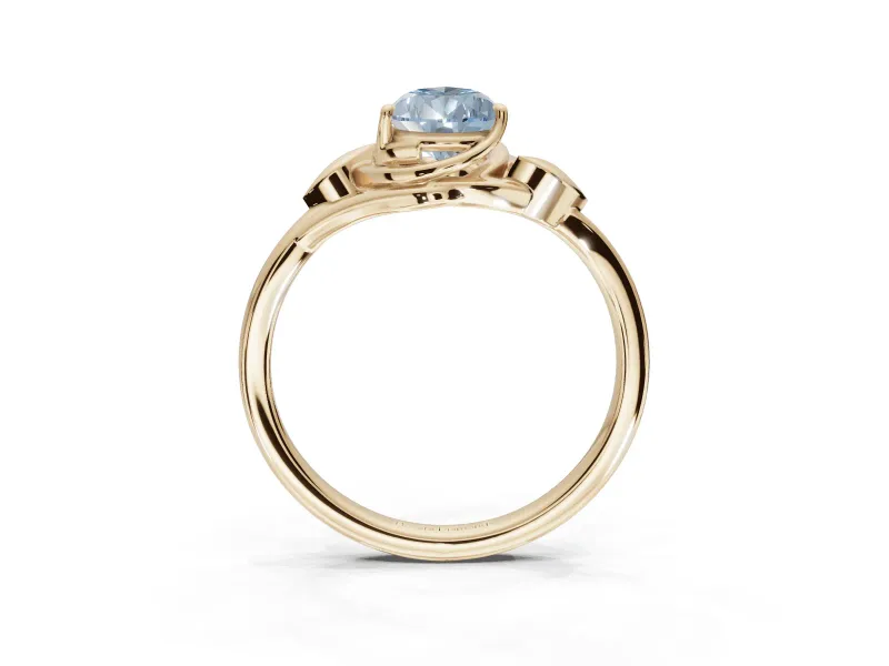 Pear-Shaped Leaf Bypass Solitaire Engagement Ring Setting for a Fancy Blue Lab-Grown Diamond | Yellow Gold