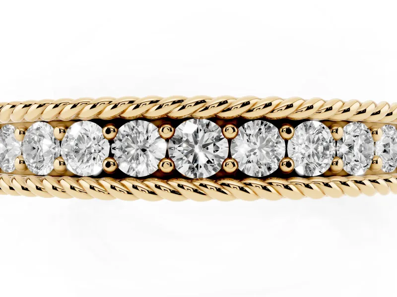 Round Diamond Channel Band Set in Yellow gold with Milgrain Edges