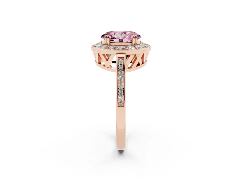 Oval Halo Engagement Ring Setting for a Fancy Pink Lab-Grown Diamond | Polished Halo Rim | Rose Gold