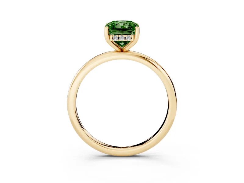 Radiant Cut Hidden Halo Engagement Ring Setting for a Fancy Green Lab-Grown Diamond | Plain Band | Yellow Gold