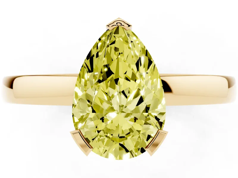 Pear-Shaped Solitaire Engagement Ring Setting for a Fancy Yellow Lab-Grown Diamond | Flat Tab Prongs | Yellow Gold