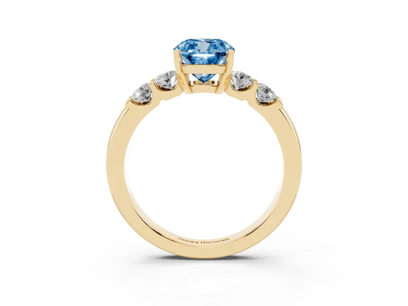 Cushion Cut Five Stone Engagement Ring Setting for a Fancy Blue Lab-Grown Diamond | Yellow Gold