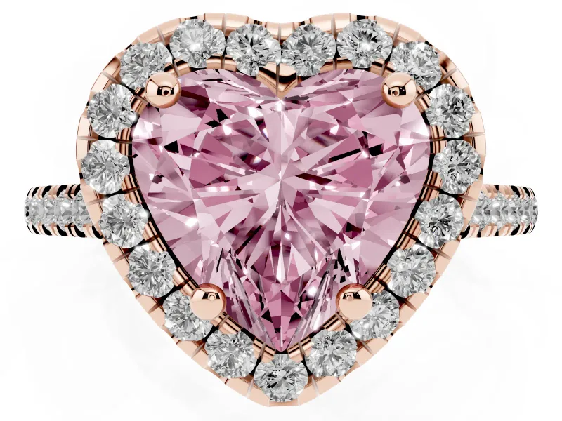 Heart-Shaped Halo Engagement Ring Setting for a Fancy Pink Lab-Grown Diamond | Tapered Band | Rose Gold