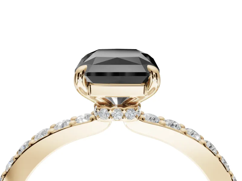 Radiant Cut Hidden Halo Engagement Ring Setting for a Black Center | Pavé Band | Yellow Gold