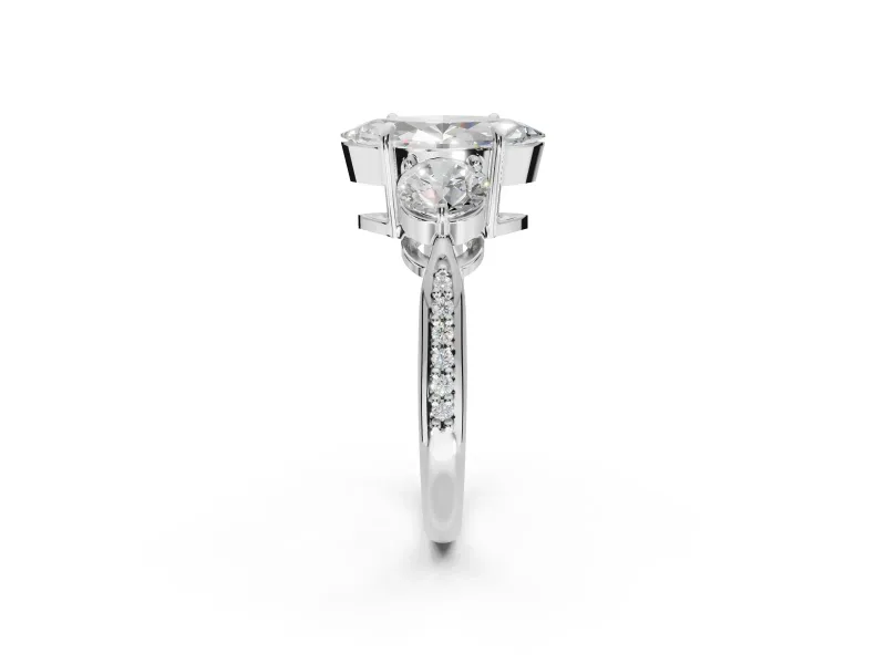 Marquise Three Stone Engagement Ring Setting | Tapered Pave Band | White Gold