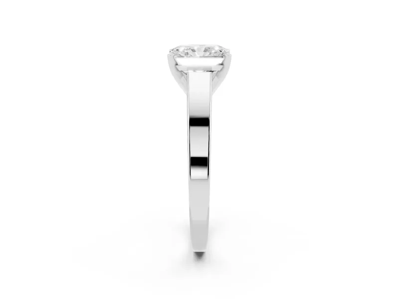Radiant Cut Diamond Solitaire Engagement Ring Set in Silver with Prong Setting and Tapered Band