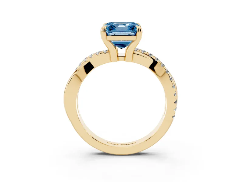 Asscher Cut Twist Engagement Ring Setting for a Fancy Blue Lab-Grown Diamond | Yellow Gold
