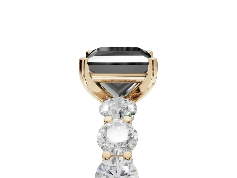 Princess Cut Side Stone Engagement Ring Setting for a Black Center | Yellow Gold