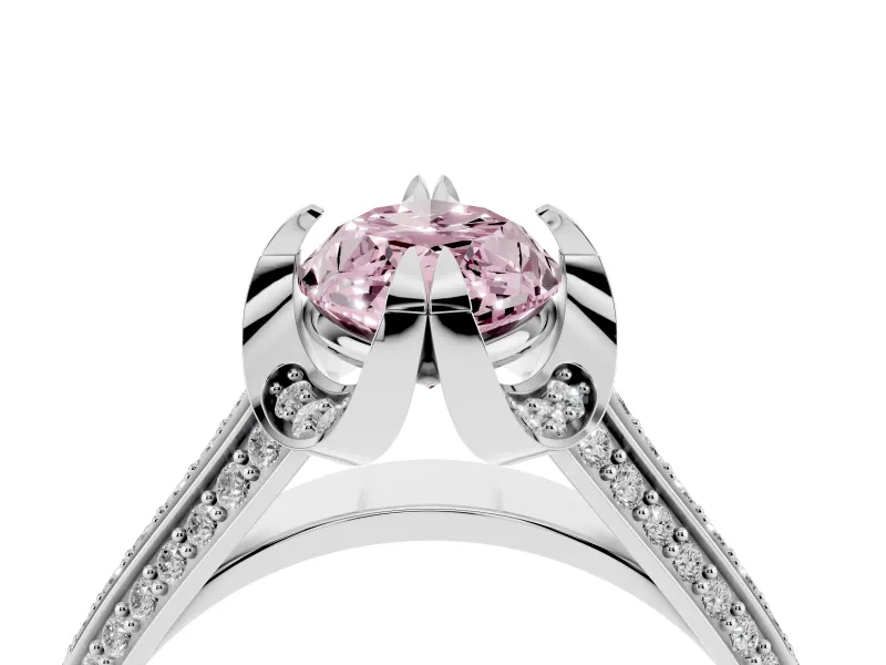 Fancy Pink Marquise Cut Diamond Pavé Split Shank Solitaire Ring Set in Silver with Prong Setting