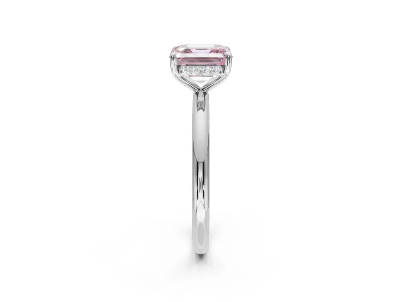 Asscher Cut Hidden Halo Ring Setting for a Fancy Pink Lab-Grown Diamond | White Gold