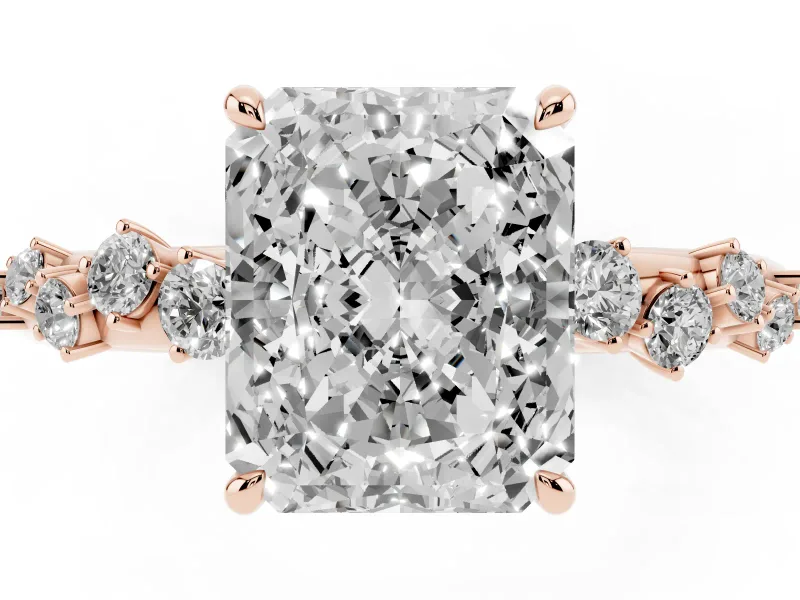 Radiant Cut Diamond Cluster Solitaire Ring Set in Rose gold with Prong Setting
