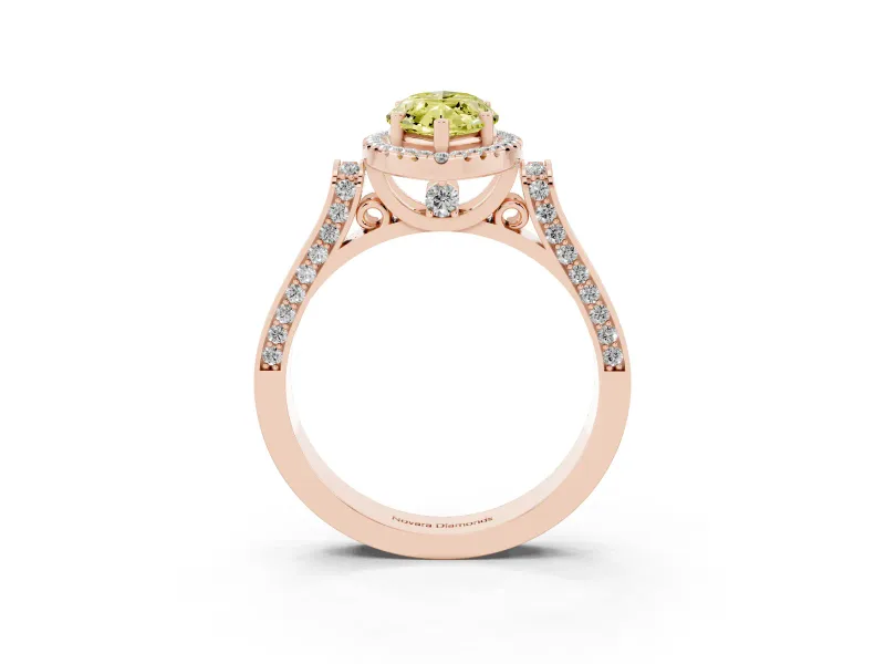 Fancy Yellow Marquise Cut Diamond Halo Ring Set in Rose gold with Pavé-Lined Split Shank Band