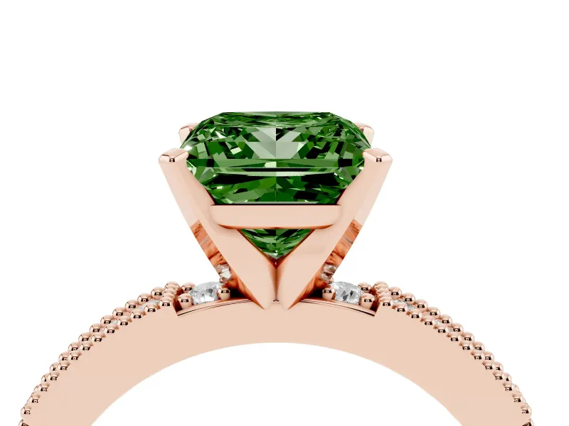 Princess Cut Vintage Pavé Engagement Ring Setting for a Fancy Green Lab-Grown Diamond | Rose Gold