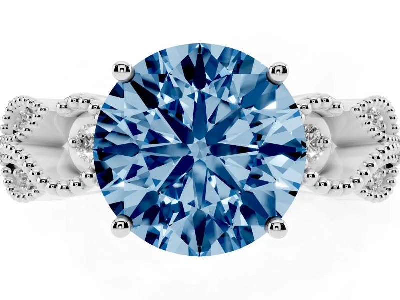 Round Vintage Leaf Solitaire Engagement Ring Setting for a Fancy Blue Lab-Grown Diamond | Platinum