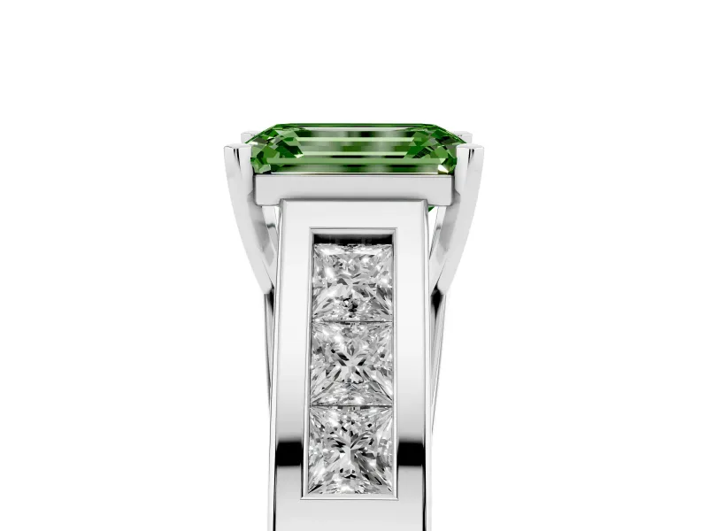 Emerald Cut Channel-Set Engagement Ring Setting for a Fancy Green Lab-Grown Diamond | Platinum