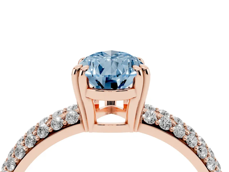 Pear-Shaped Three Row Pave Engagement Ring Setting for a Fancy Blue Lab-Grown Diamond | Rose Gold