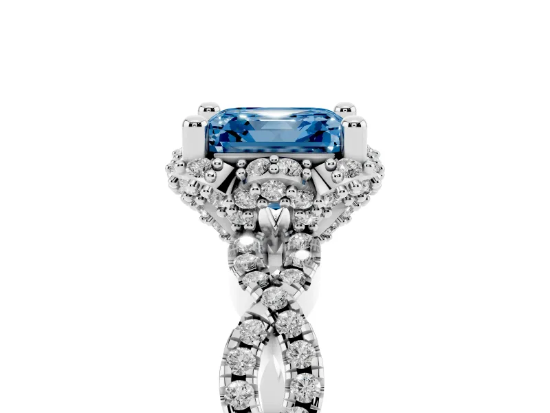 Asscher Cut Milgrain Halo Engagement Ring Setting for a Fancy Blue Lab-Grown Diamond | Graduated Shoulders | White Gold