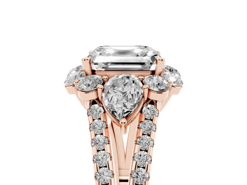 Asscher Cut Diamond Halo Split Shank Engagement Ring Set in Rose gold with Prong-Held Center Stone
