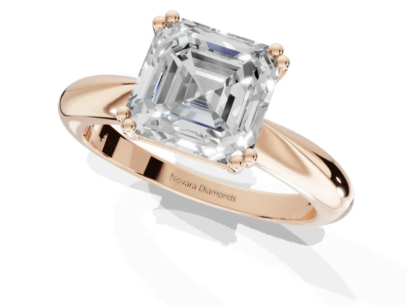 Princess Cut Tapered Solitaire Engagement Ring Setting | Double Claw Prongs | Rose Gold