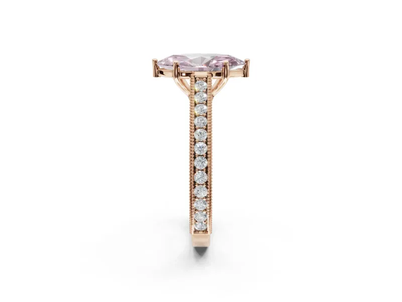 Marquise Vintage Engraved Pavé Engagement Ring Setting for a Fancy Pink Lab-Grown Diamond | Milgrain Edges | Rose Gold