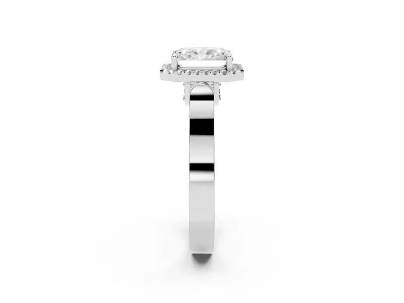 Radiant Cut Halo Engagement Ring Setting | Pavé Panel Shoulders | White Gold