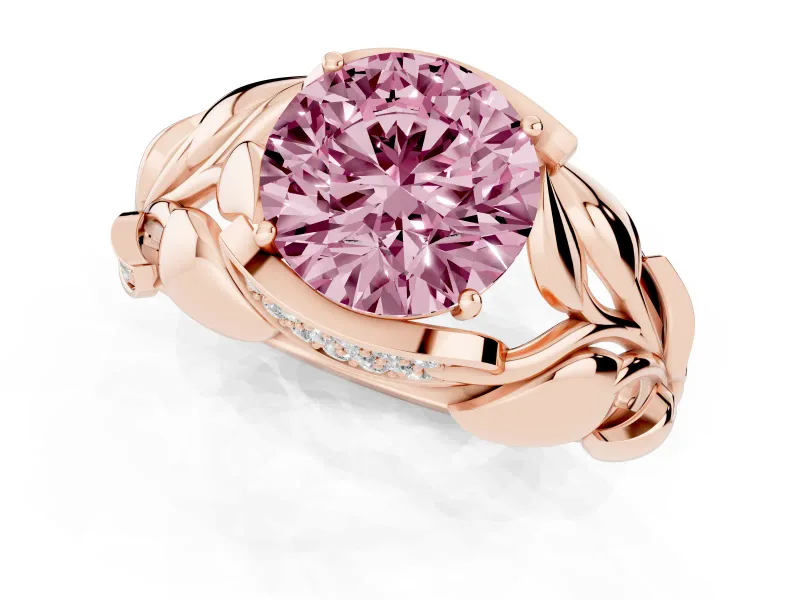 Round Leaf Bypass Engagement Ring Setting for a Fancy Pink Lab-Grown Diamond | Rose Gold