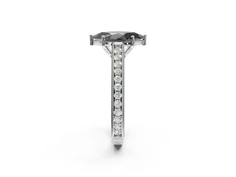 Marquise Vintage Pavé Engagement Ring Setting for a Black Center | Platinum