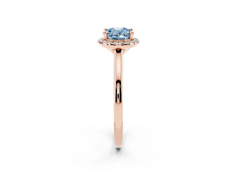 Oval Halo Engagement Ring Setting for a Fancy Blue Lab-Grown Diamond | Plain Polished Band | Rose Gold