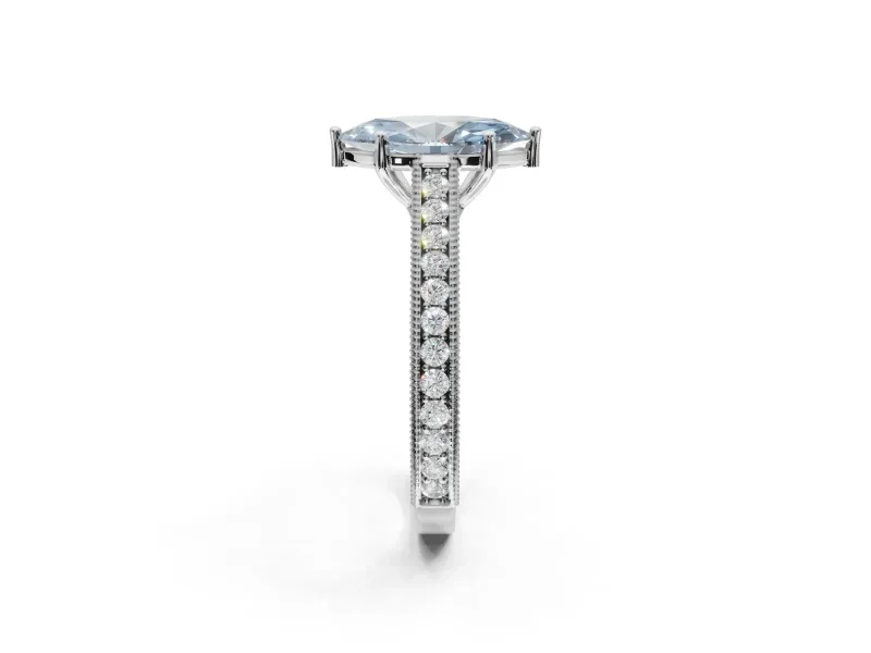 Marquise Vintage Engraved Pavé Engagement Ring Setting for a Fancy Blue Lab-Grown Diamond | Milgrain Edges | Platinum
