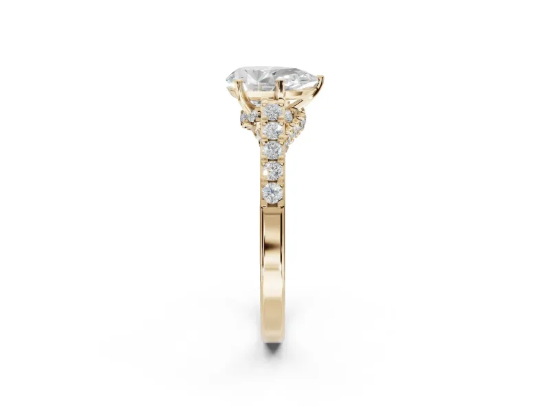 Pear-Shaped Pavé Solitaire Engagement Ring Setting | Crossover Gallery | Yellow Gold