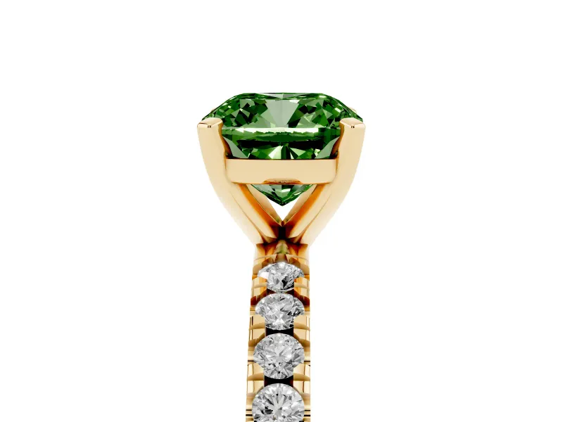 Cushion Cut Pavé Solitaire Engagement Ring Setting for a Fancy Green Lab-Grown Diamond | Yellow Gold