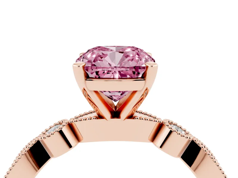 Cushion Cut Vintage Milgrain Engagement Ring Setting for a Fancy Pink Lab-Grown Diamond | Rose Gold