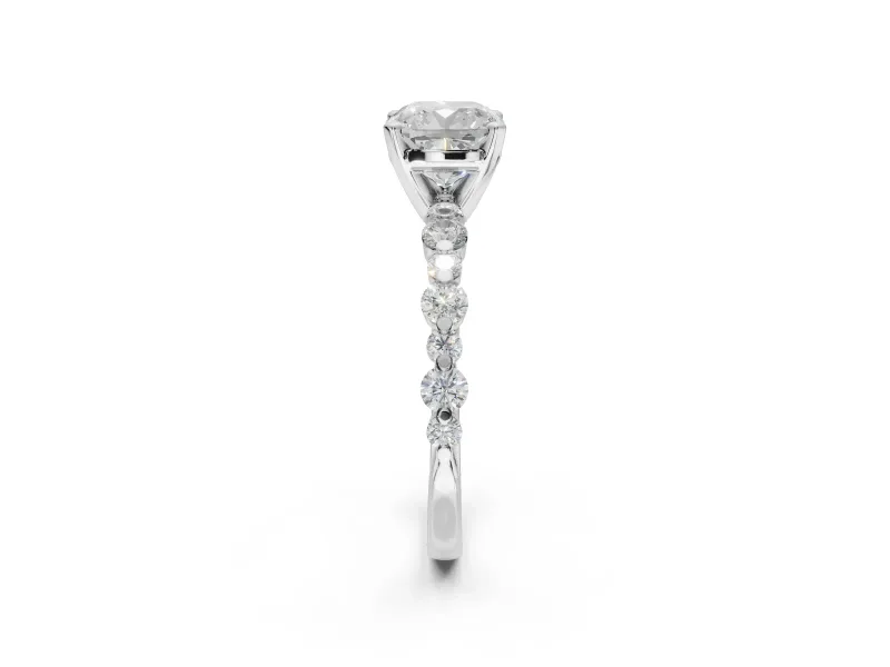 Cushion Cut Pavé Solitaire Engagement Ring Setting | Alternating Accents | Platinum