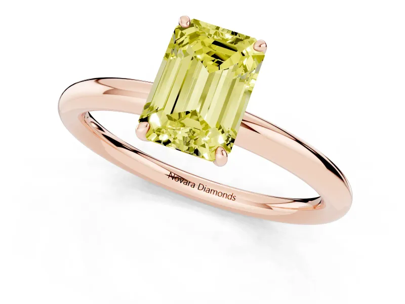 Emerald Cut Low Set Solitaire Engagement Ring Setting for a Fancy Yellow Lab-Grown Diamond | Plain Band | Rose Gold