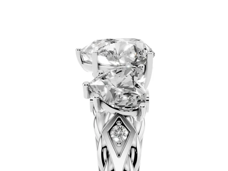 Heart-Shaped Three Stone Engagement Ring Setting | Braided Band | Platinum