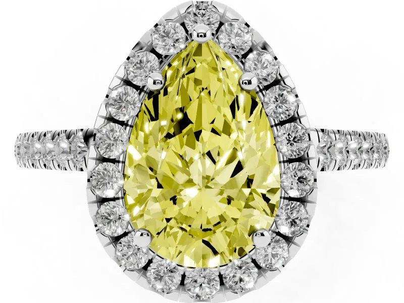 Pear-Shaped Raised Halo Engagement Ring Setting for a Fancy Yellow Lab-Grown Diamond | Platinum