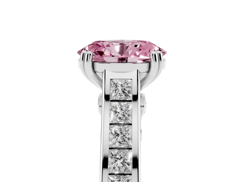 Oval Channel Engagement Ring Setting for a Fancy Pink Lab-Grown Diamond | Platinum
