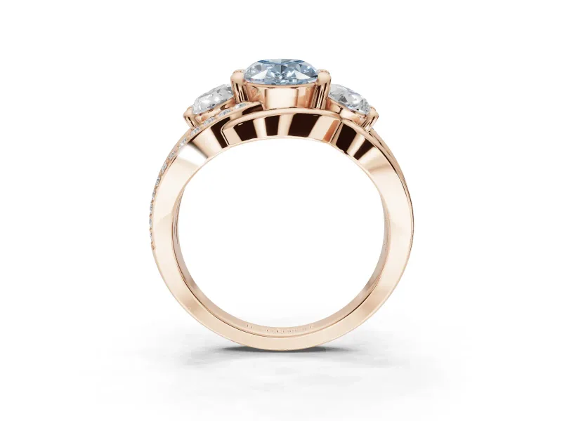 Oval Three Stone Split Shank Engagement Ring Setting for a Fancy Blue Lab-Grown Diamond | Matching Sides | Rose Gold